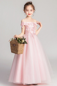 Natürliche Taille Mittelgröße Schulterfrei Jahr 2019 Blumenmädchenkleid