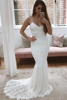 Brautkleid Spitze Spitze Lange Schick Rückenfrei Ärmellos