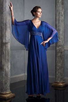 Chiffon Elegant Falte Mieder Empire Taille Reißverschluss Abendkleid