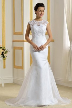 Elegant Drapierung Meerjungfrau Tiefe Taille Strand Brautkleid