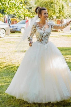 Brautkleid Rückenfrei Natürliche Taille Spitze Elegant Lange Ärmel