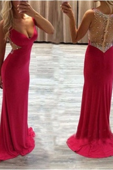 Abendkleid Lange V-Ausschnitt Ärmellos Etui Schick Tiefer V-Ausschnitt