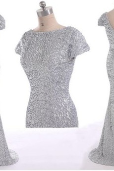 Natürliche Taille Kurze Ärmel Mittelgröße Pailletten Meerjungfrau Pailletten-Kleid