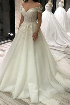 Brautkleid Tüll Lange Rückenfrei Tiefer V-Ausschnitt Natürliche Taille