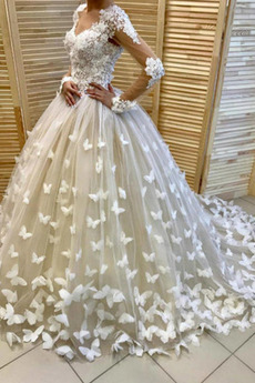 Brautkleid Lange Ärmel Durchsichtige Ärmel Frühling Natürliche Taille