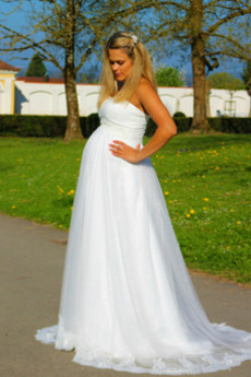 Brautkleid Trägerlos Ärmellos Empire Taille Sweep Zug Drapierung