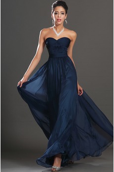 Dunkelblau Chiffon Halle Bodenlang Empire edel Abendkleid