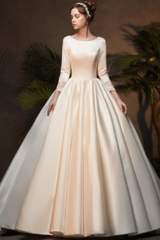 Brautkleid Lange Ärmel A-Linie Vintage Natürliche Taille Bördeln