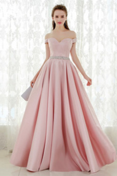 Kurze Ärmel Schulterfrei Reißverschluss Satin Drapierung Ballkleid