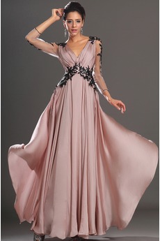 Perlen Pink Durchsichtige Ärmel Elegant Falte Mieder Spitze Abendkleid
