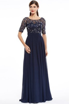 Natürliche Taille Chiffon Schick Durchsichtige Ärmel A-Linie Abendkleid