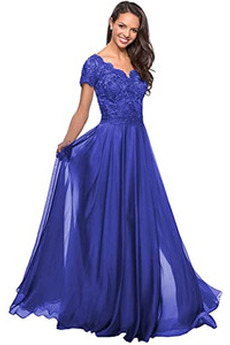 Abendkleid Chiffon Kurze Ärmel Schick Umgedrehtes Dreieck V-Ausschnitt