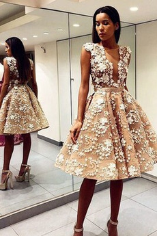 Abendkleid Frühling V-Ausschnitt Tüll Swing Drapierung Romantisch