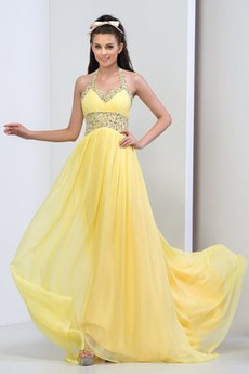 Natürliche Taille Ärmellos Nackenband Chiffon Reißverschluss Sommer Ballkleid