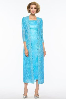 Durchsichtige Ärmel Formell Spitzen-Overlay A-Linie Mittelgröße Brautmutterkleid