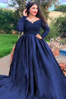 Abendkleid Satin Rechteck Hoch Überdachte V-Ausschnitt Sweep Zug