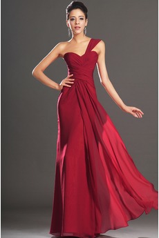 Ein Schulter Chiffon Elegant Rubin Dünn Natürliche Taille Abendkleid