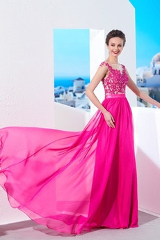 Schick Natürliche Taille Applike Chiffon Ärmellos Sommer Abendkleid