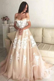 Brautkleid Strand Schulterfrei Elegant Durchsichtige Ärmel Rücken Schnürung