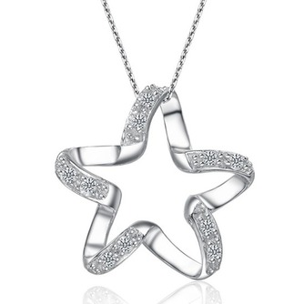 Schlüsselbein Frauen Silber fünf-Spitzen Stern eingelegten Diamant Halskette & Anhänger - Seite 1