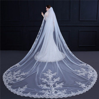 Big Tail Schleier Hochzeit Braut Brautschleier edle Pailletten Spitze Applique Schleier - Seite 1