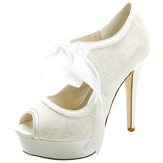Elegante Spitze High Heel wasserdichte Plattform Damenschuhe Satinbänder Bankett Hochzeitsschuhe Mode Schuhe - Seite 2