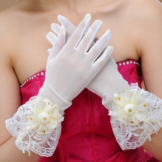 Elfenbein Kurze Transluzent Halle Bördeln Volle finger Hochzeit Handschuhe - Seite 1