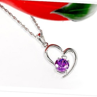 Frauen lila Crystal Heart-shaped Silber Halskette & Anhänger - Seite 3