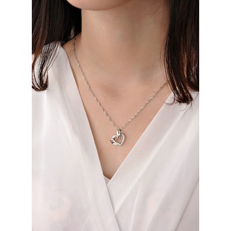 Einfache silberne Frauen doppelt Herz Schlüsselbein Halskette & Anhänger - Seite 2