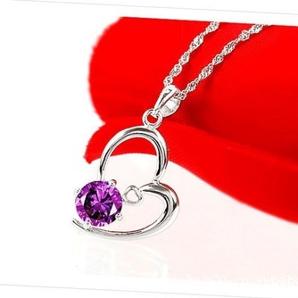 Frauen lila Crystal Heart-shaped Silber Halskette & Anhänger - Seite 2