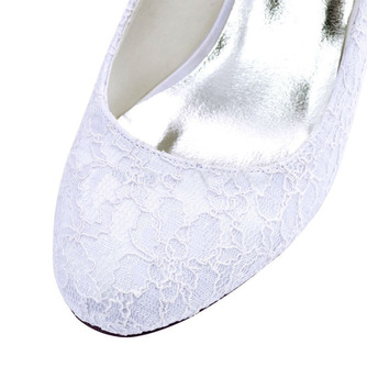 Weiße Spitze dicke Ferse Hochzeitsschuhe runde Zehen High Heel Hochzeitsschuhe Brautjungfer Schuhe - Seite 4