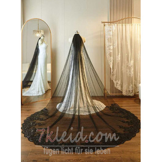 Schwarzer Brautschleier für die Hochzeit, Spitzen-Paillettenschleier, 3 Meter langer Brautschleier - Seite 1