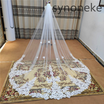 Langer Hochzeitsschleier weiß/elfenbein Braut Luxus Schwanzschleier langer Spitzenschleier mit Kamm - Seite 1