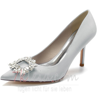 Damen Satin Stöckelabsatz High Heel Geschlossene Zehe Mit Strass Party High Heels - Seite 13