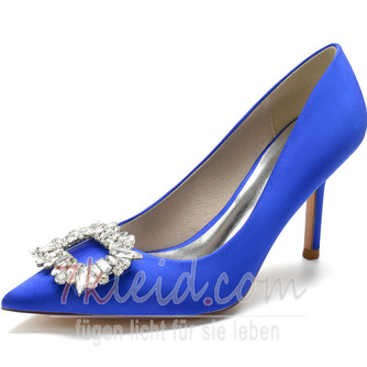Damen Satin Stöckelabsatz High Heel Geschlossene Zehe Mit Strass Party High Heels - Seite 1