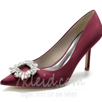 Damen Satin Stöckelabsatz High Heel Geschlossene Zehe Mit Strass Party High Heels - Seite 7