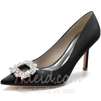 Damen Satin Stöckelabsatz High Heel Geschlossene Zehe Mit Strass Party High Heels - Seite 6