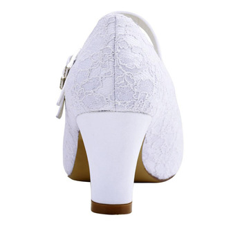 Weiße Spitze dicke Ferse Hochzeitsschuhe runde Zehen High Heel Hochzeitsschuhe Brautjungfer Schuhe - Seite 5