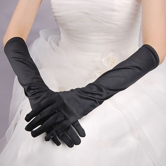 Volle finger Schwarz Lange Geeignete Elastischer Satin Warm Hochzeit Handschuhe - Seite 2