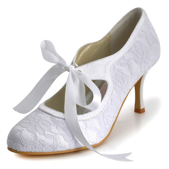 Weiße Spitze Spitze Hochzeitsschuhe plus Größe High Heels Brautjungfer High Heels - Seite 2