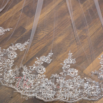 Schleppschleier für die Braut, Hochzeitsaccessoires, Schleier mit Haarkamm, 3 Meter langer Pailletten-Spitzenschleier - Seite 4