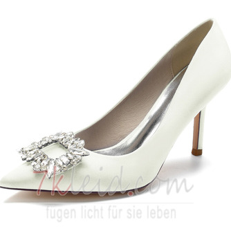 Damen Satin Stöckelabsatz High Heel Geschlossene Zehe Mit Strass Party High Heels - Seite 12