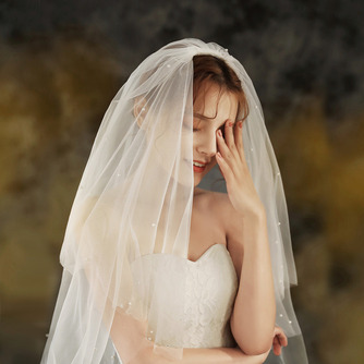 Einfache Hochzeitsschleier Braut Hochzeit Kopfschmuck Foto Studio Foto Schleier Doppelbestellung Perlenschleier - Seite 4