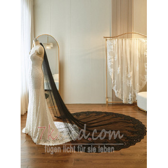Schwarzer Brautschleier für die Hochzeit, Spitzen-Paillettenschleier, 3 Meter langer Brautschleier - Seite 3