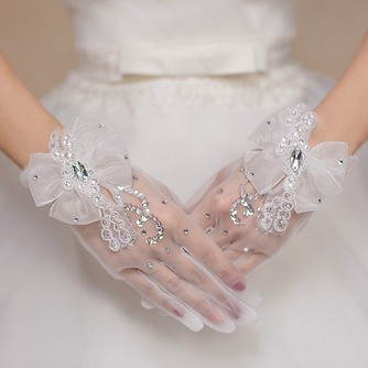 Dekoration Bördeln Sommer Weiß Dünne Kurze Hochzeit Handschuhe - Seite 2