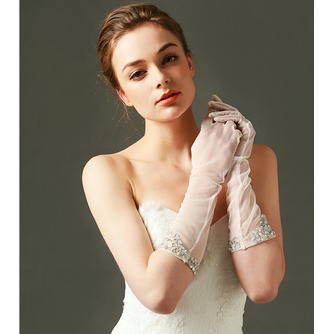 Tüll Schatten Bördeln Volle finger Mittellang Sexy Hochzeit Handschuhe - Seite 1