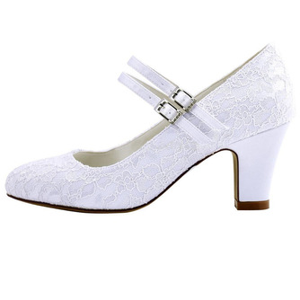 Weiße Spitze dicke Ferse Hochzeitsschuhe runde Zehen High Heel Hochzeitsschuhe Brautjungfer Schuhe - Seite 3