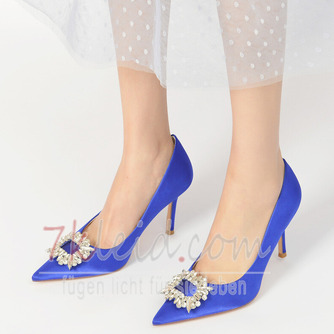 Damen Satin Stöckelabsatz High Heel Geschlossene Zehe Mit Strass Party High Heels - Seite 5