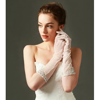 Tüll Schatten Bördeln Volle finger Mittellang Sexy Hochzeit Handschuhe - Seite 3