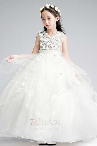 Reißverschluss Ärmellos Mittelgröße Organza A-Linie Blumenmädchenkleid - Seite 4